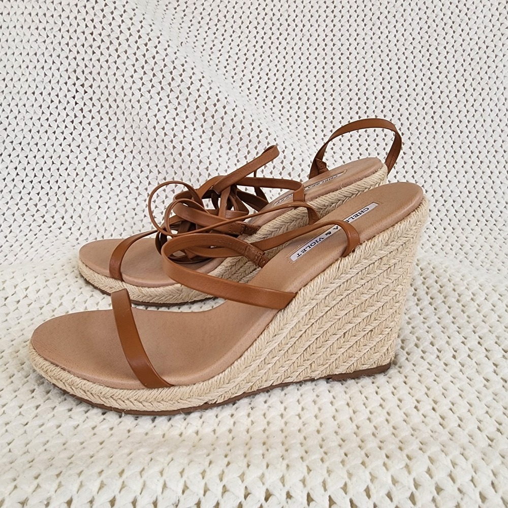 Chelsea and‎ Violet Mariah Brown Wrap Espadrille Sandals Women's Size9